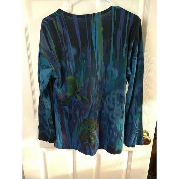 Vintage Suzie Long Sleeve Blue V Neck Artsy Top. Size M - Picture 10 of 10